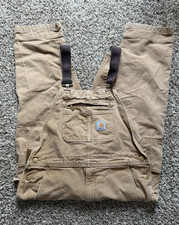 Carhartt Relaxed Fit Brown Canvas Work Bib Overalls 38x30 R01-M