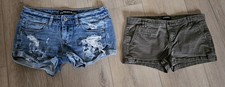 Express Shortie Y2k Jean Shorts, 2 Pair Blue Distressed And Olive Green Low Rise