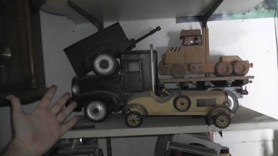 wood models old big rig truck car 12 inches and giant big rig 18 inches trailer