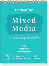 Sketch Book Mixed Media Pad 9x12in Top Spiral 30 Sheets 98lb Acid-Free Drawing P