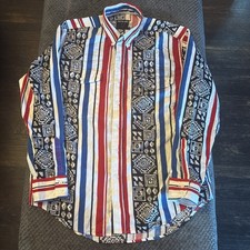 Vintage Wrangler Brushpopper Frontier Series Western Shirt Mens Large Aztec
