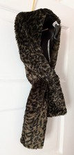 Faux Leopard Fur Pull-Through Neck Warmer Scarf, NWT Black/Brown Lined