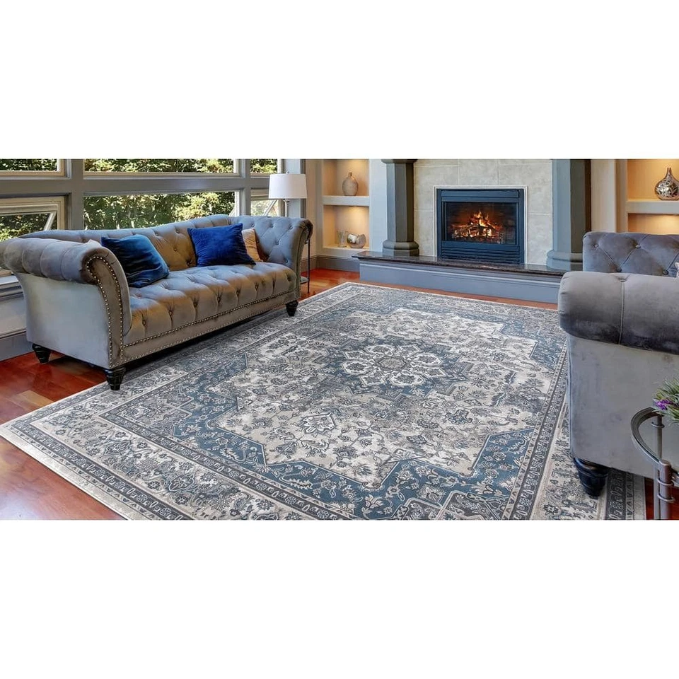 Home Decorators Collection Angora Blue 5 ft. x 7 ft. Medallion Area Rug - Image 3 of 4