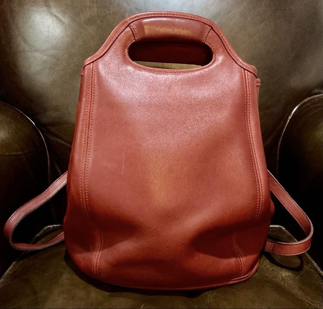 Vintage Coach 9994 Red Leather Drawstring Bucket Backpack for Women Medium Pre-Owned