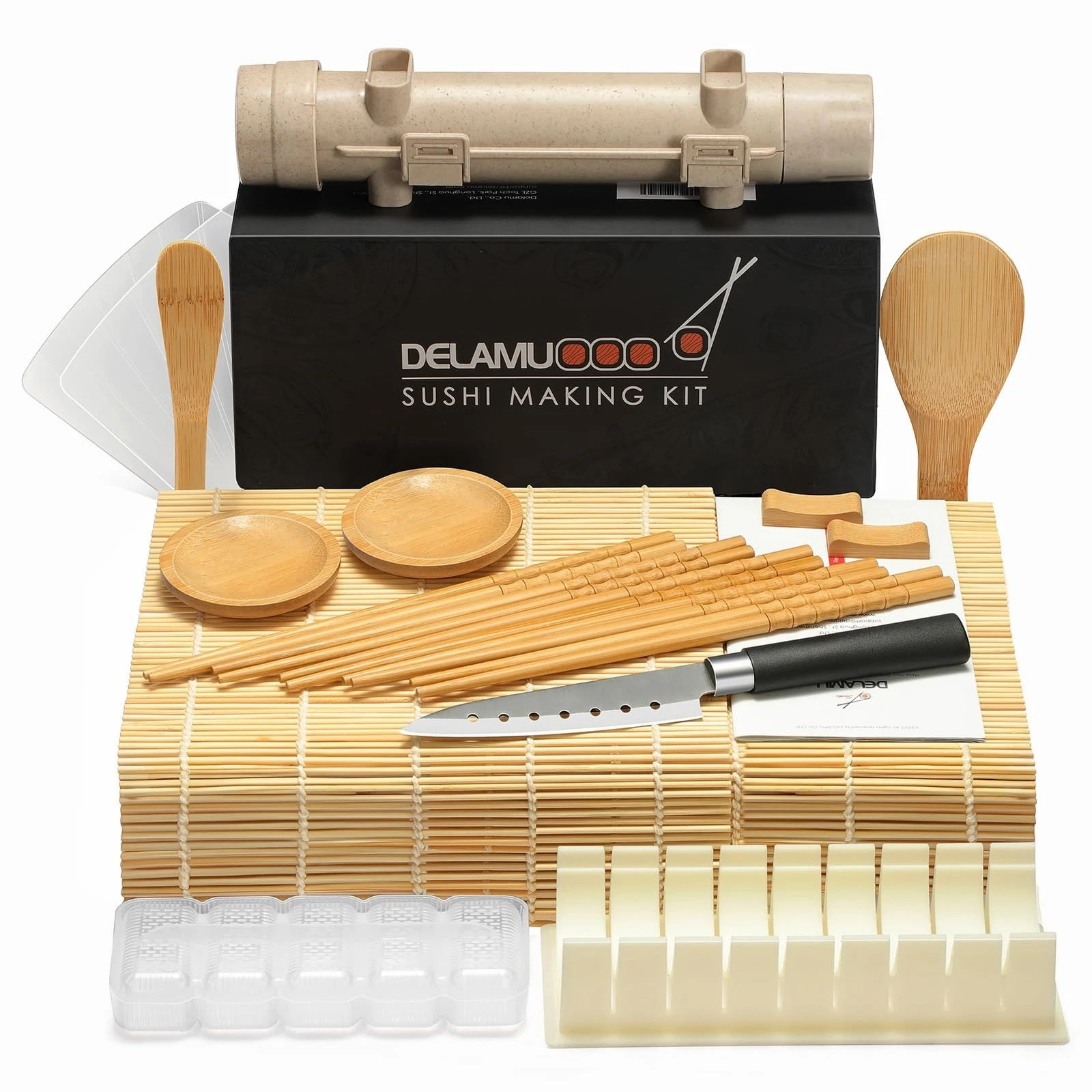 Delamu Sushi Making Kit, 20 in 1 Bazooka Roller Kit with Chef’s Knife, Bamboo...