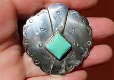 Navajo Robert Johnson Concho Sterling Turquoise Stone Pin Pendant