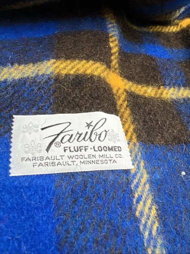 Coperta Vintage Faribo Glengary 100% Acrilico 50”x60” Blu/Giallo Plaid NOS - Foto 4 di 6