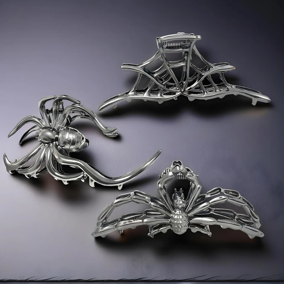 3 PIEZAS Pinzas de garra de pelo calavera mano esqueleto tela de araña negra pinza de metal hiphop  Foto 3 de 4