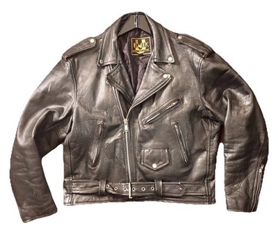 Unik Mens Leather Biker Motorcycle Jacket Asymmetrical Zip Heavyweight harley