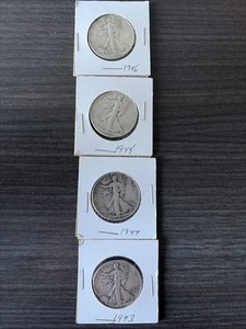 LOT 1943 1944 1945 1946 Walking Liberty Half Dollars