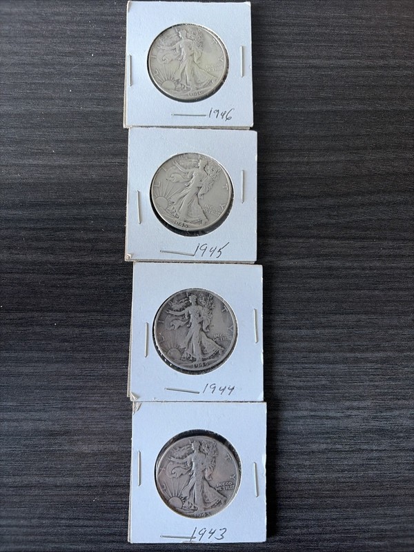 LOT 1943 1944 1945 1946 Walking Liberty Half Dollars