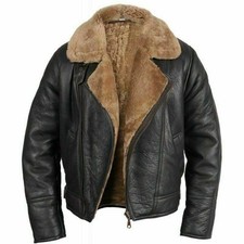 Giacca Bomber RAF Aviator B3 Uomo Vera Pelle di Pecora Pilota Volante Giacca Cappotto