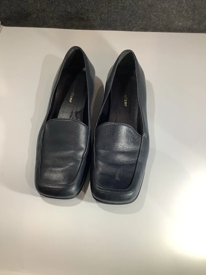 Naturalizer Shoes Womens 8.5M Loafers Navy Leather Slip On Casual Block - Image 2 of 4