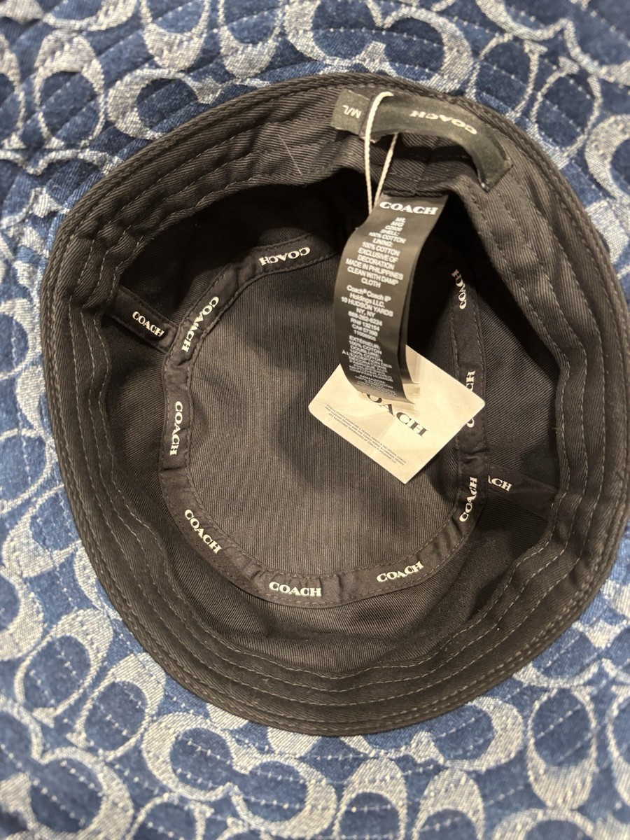 【新品未使用】COACH バケットハット COACH】コーチ レザー コットン シグネチャー ロゴ バケット