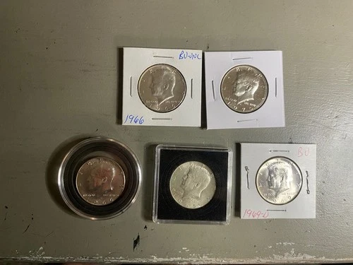 Lot Of 5 Kennedy Halves 40 % Silver. There Is A Mixture Of UncirculatedAnd proof