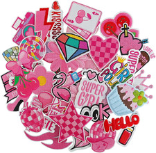 GYGYL 45Pcs Iron on Patches for Girls, Pink Preppy Embroidered Sew on/Iron on Pa