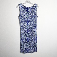 Tory Burch Dress Women Medium Ruched Floral Silk Blue White Sleeveless B28