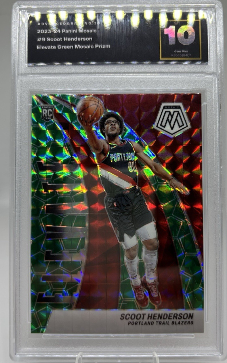 2023-24 Panini Mosaic-Elevate Green Mosaic Prizm #9 Scoot Henderson (RC) -Graded