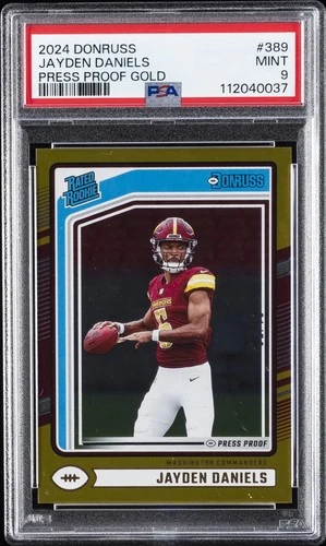 2024 PANINI DONRUSS PP GOLD #389 JAYDEN DANIELS 1/50 PSA 9