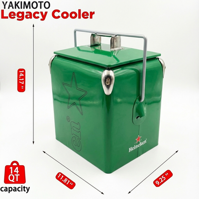 Heineken 14Qt Metal Cooler Box, Portabel Classic Ice Bucket for