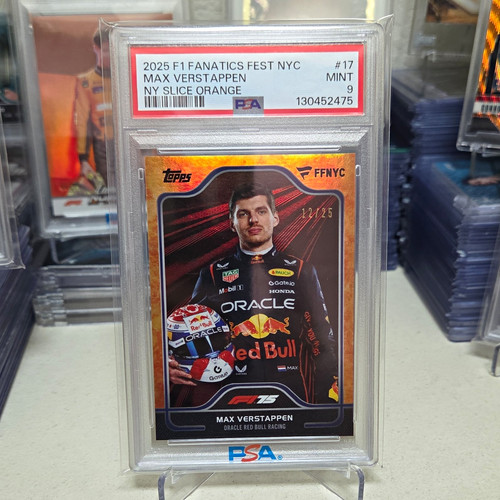Topps 2025 F1 FFNYC Max Verstappen #17 NY Slice Orange 12/25 PSA 9