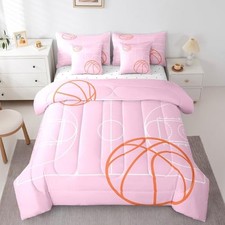 Basketball 7 Piece Bedding Set Size Basketball Court Twin Pink Orange