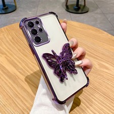 Clear Butterfly Holder Case For Various Phone ShockProof Cover Stand Women Girls