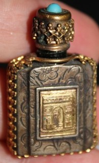 Beautiful antique as is silver gilt gold glass Parisian perfume bottle #578