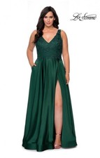 La Femme Beaded Satin Gown Emerald Green Size 14W
