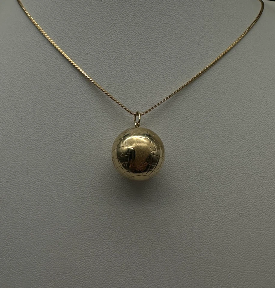 585 Gold Anhänger Weltkugel Earth Globus Kettenanhänger 14kt Gelbgold Vintage 3g - Bild 4 von 4