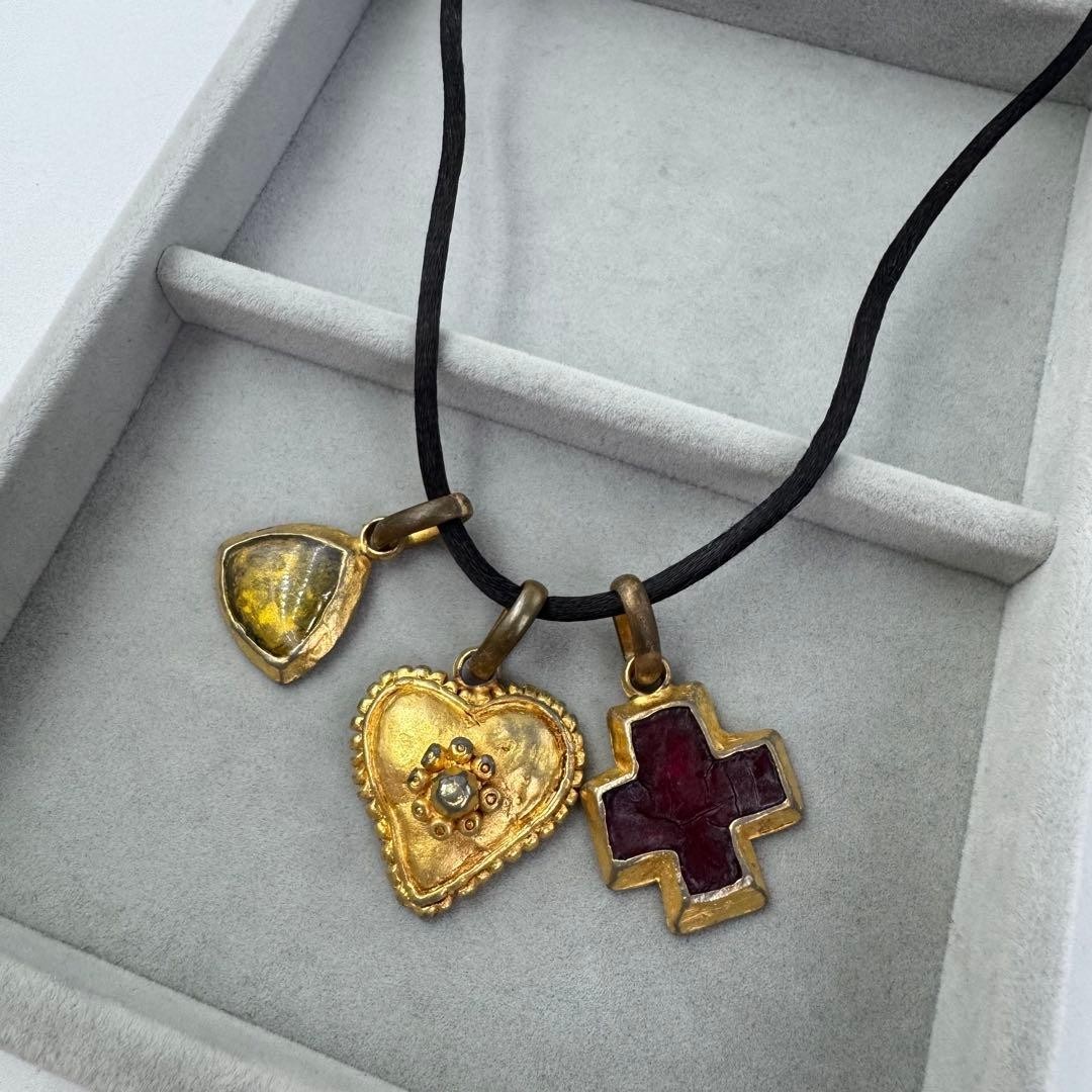 Vintage Christian Lacroix Charm Necklace Heart Cross Pendant Gold