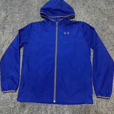 Under Armour Jacket Youth Kids Extra Large Blue Hooded Full Zip Packable Loose