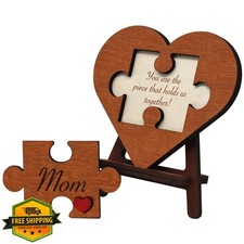 Engraved Wooden Mom Puzzle Piece Gift Sign for Mother's Day Birthday