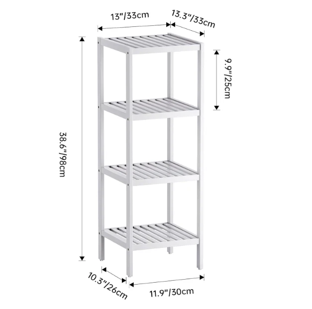 Estantería baño 4 niveles bambú blanco, organizador multifuncional para hogar. Foto 4 de 4