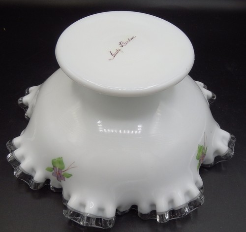Fenton Silvercrest Milk Glass Compote Bowl Hand Painted Trudy Berdine EXC! - Picture 6 of 6