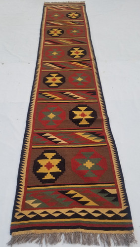Vintage Traditional Handcrafted Turkish Kilim Runner Rug for Home Décor 386x77cm