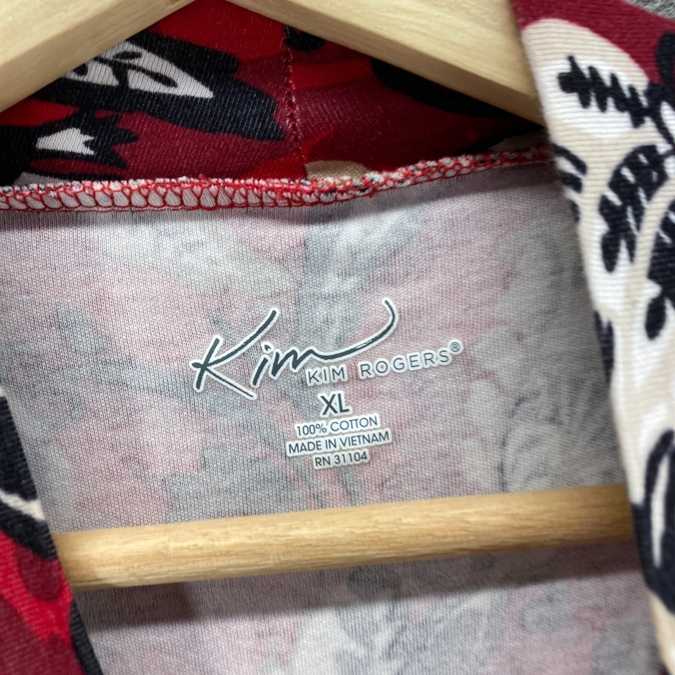 Suéter Pullover Kim Rogers Mujer XL Rojo Floral Cuello Alto Manga Larga Algodón Foto 3 de 4