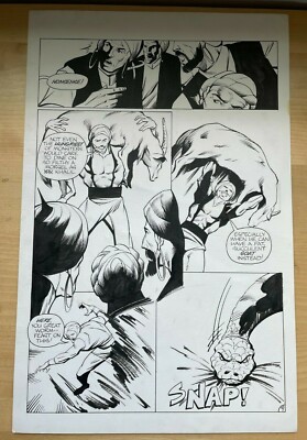 SINBAD #2 original comic art GIANT SEA SNAKE EATS GOAT 1001 arabian nights 1989 