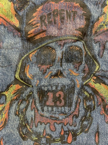 Vintage Ely Girls Jean Jacket Medium 8-10 Painted Repent Skull Medium Wash Denim - Picture 11 of 11