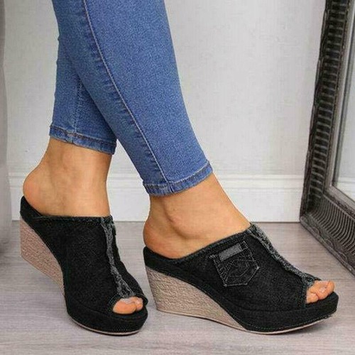 Womens Espadrilles Wedge Mules Sandals Cowboy Slippers High Heels Shoes Slip On - Picture 8 of 25