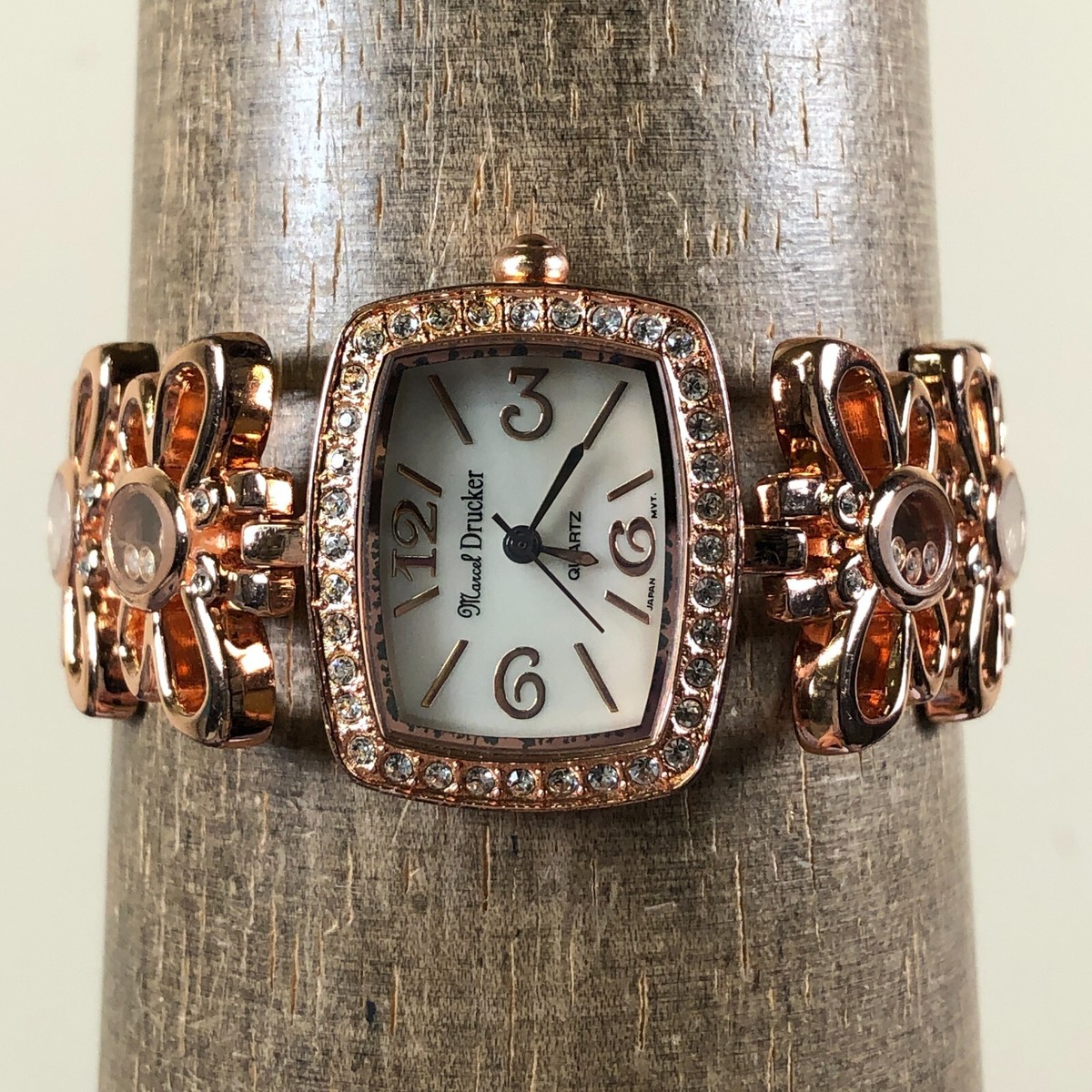 VTG Marcel Drucker Signature Scarab Quartz Watch w/ Matching Bracelet. Rare Vintage 80s Marcel Drucker Oval Diamond Bezel Watch for  main image 3