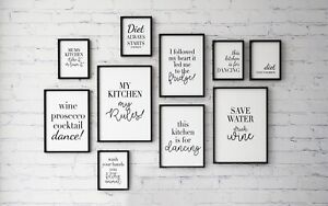 Funny Quotes Kitchen Ideas Word Art Black And White Modern Print Ebay