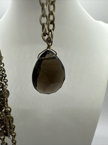 Beautiful Gold Tone Multi Strand Smoky Topaz Glass Cut Crystals 16-19” - Picture 3 of 5