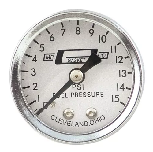 Manómetro de presión de combustible Mr. Gasket 0-15 PSI 1-1/2" diámetro analógico 1/8 NPT 1561 - Imagen 1 de 1