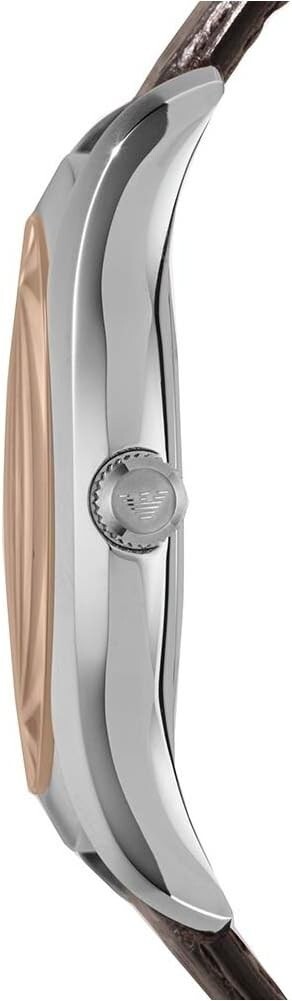 New Emporio Armani Brown Leather SS Champagne Dial AR1704 Watch
