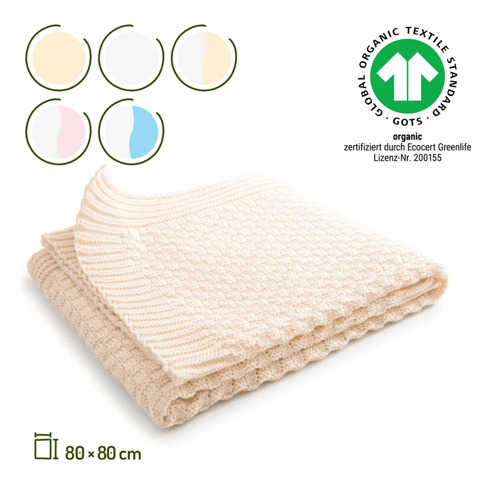SONNENSTRICK Babydecke Schmusedecke Kuscheldecke Baby-Decke 100% BioBaumwolle kba Karo 80x80