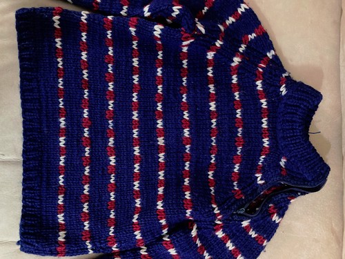 Retro Vintage Kids Knitted Sweater 172 Blue Hand Knitted UNIQUE Zipper - Picture 4 of 10