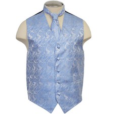 New formal Men's Paisley Vest Tuxedo Waistcoat Necktie Light Blue wedding prom
