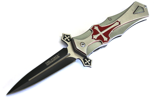Cuchillo Plegable TAC FORCE Estilo Daga Asistencia de Acción con Diseño de Cruz ROJO - Imagen 2 de 5