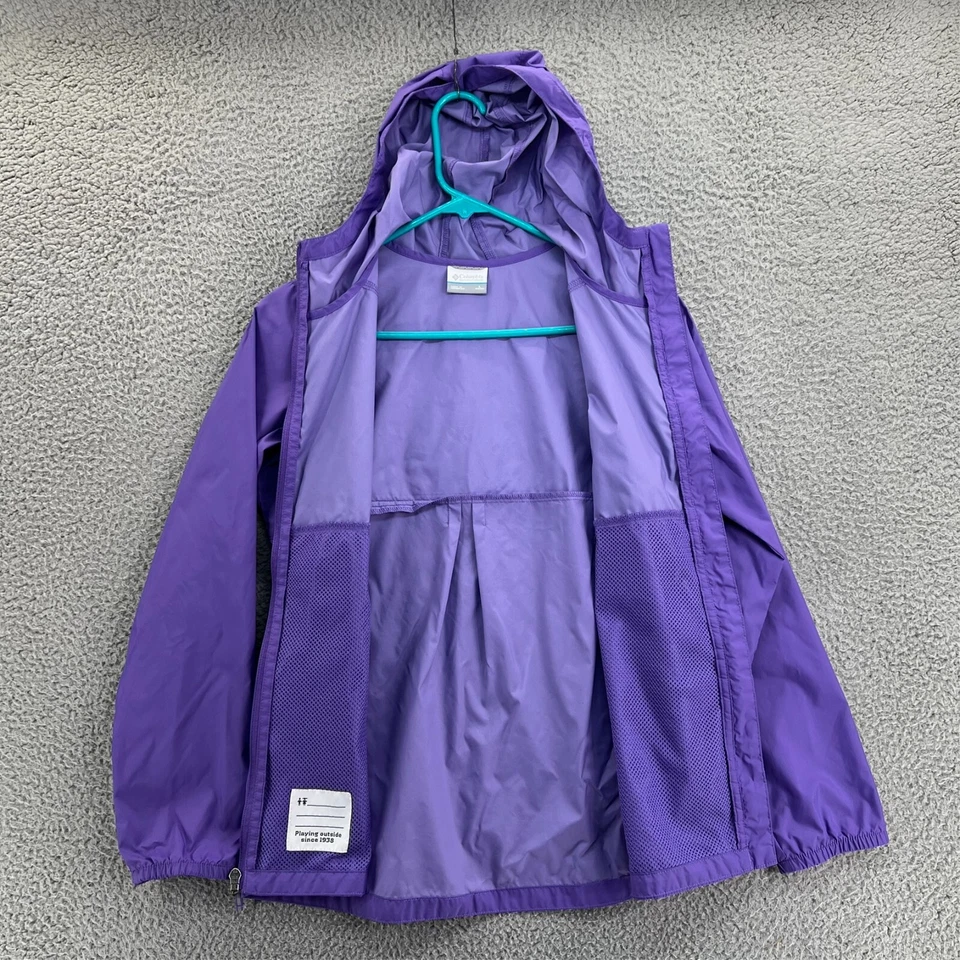 Chaqueta de lluvia cortavientos púrpura COLUMBIA para niña grande 14/16 con capucha ligera Foto 3 de 4